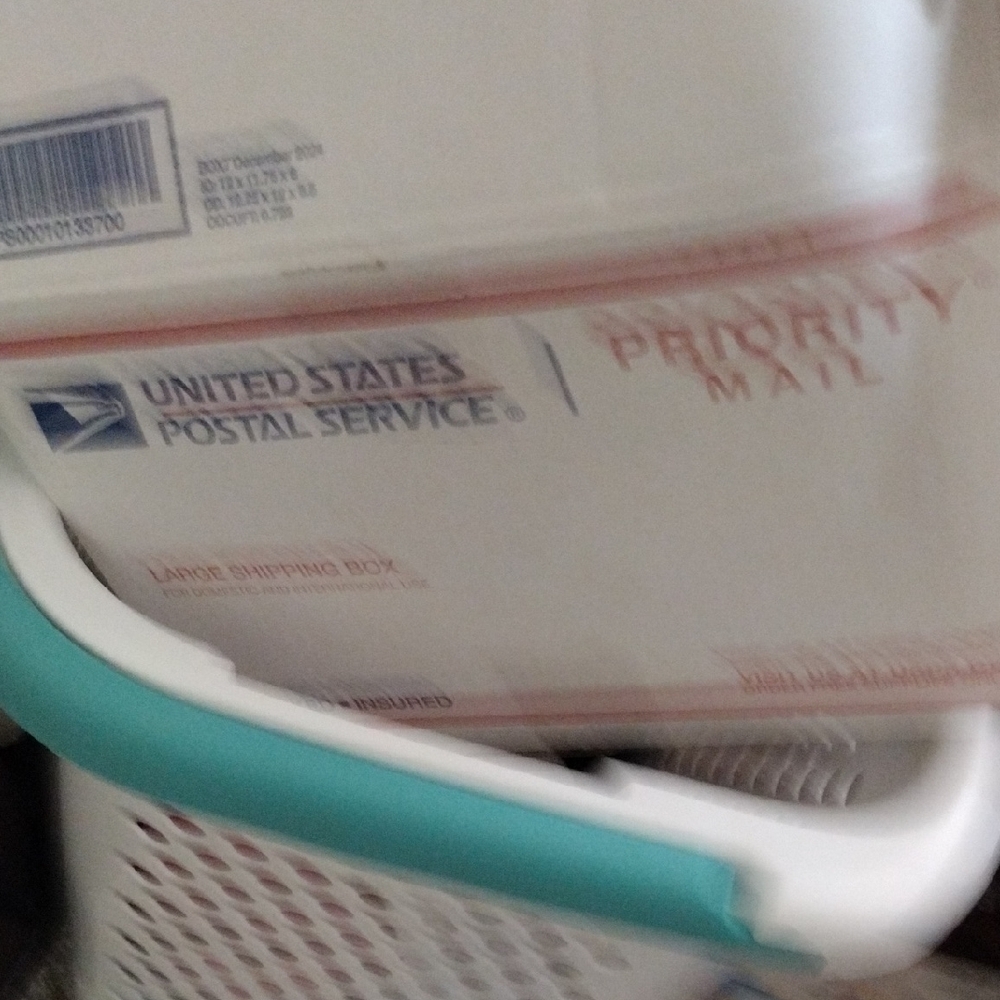 Teal and White Laundry Basket